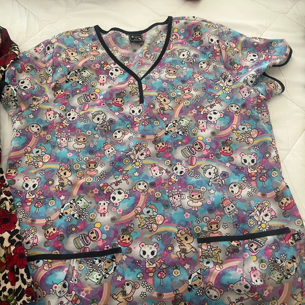 Koi Blue and Pink Tunic Top with Whimsical Design